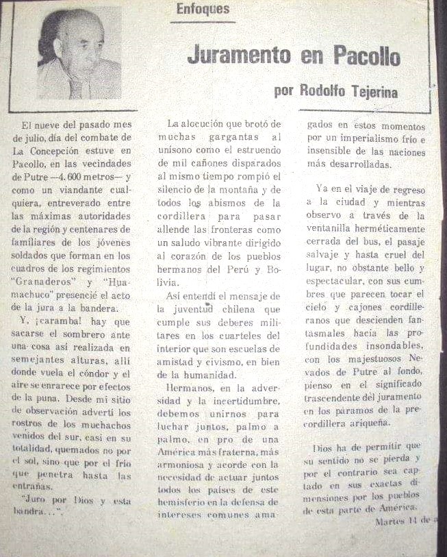 Columna de opinión relacionada al juramento en Pacollo que realizó Osorio.